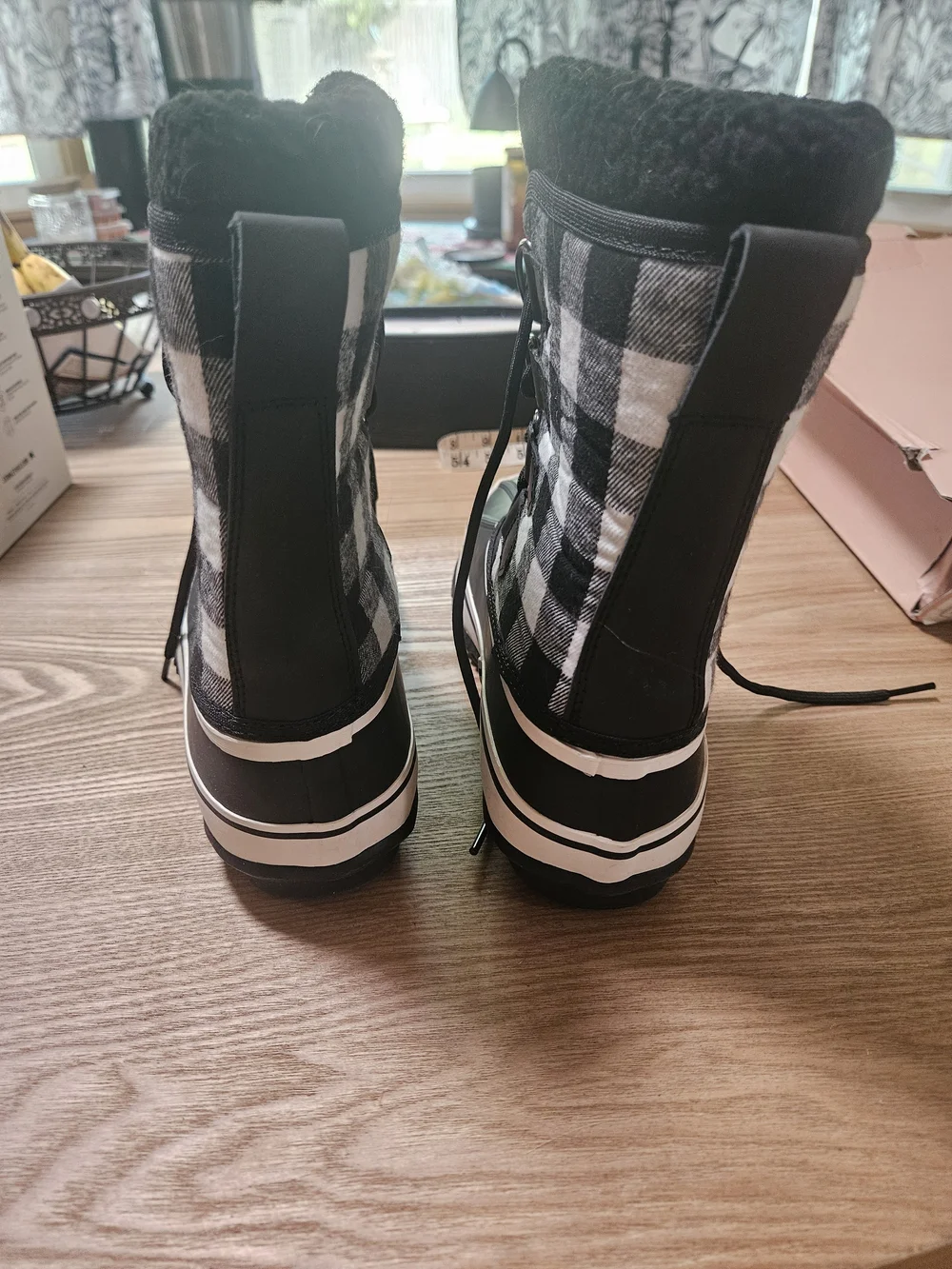 Women's Black & White Plaid Winter Snow Boots